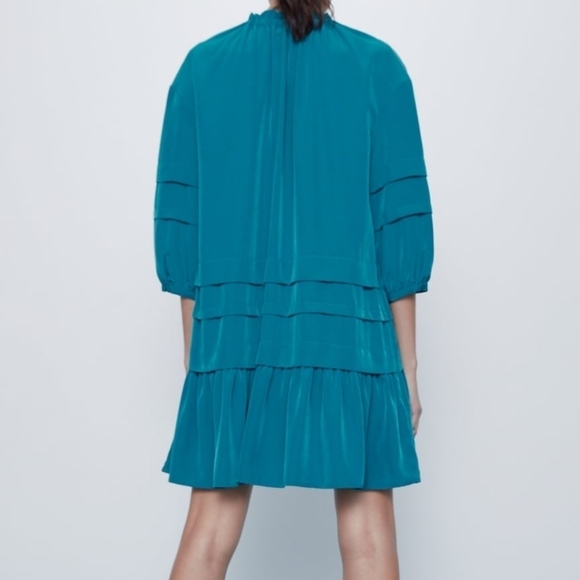 Zara Ruffle Mini Dress Duck Blue - Picture 3 of 10